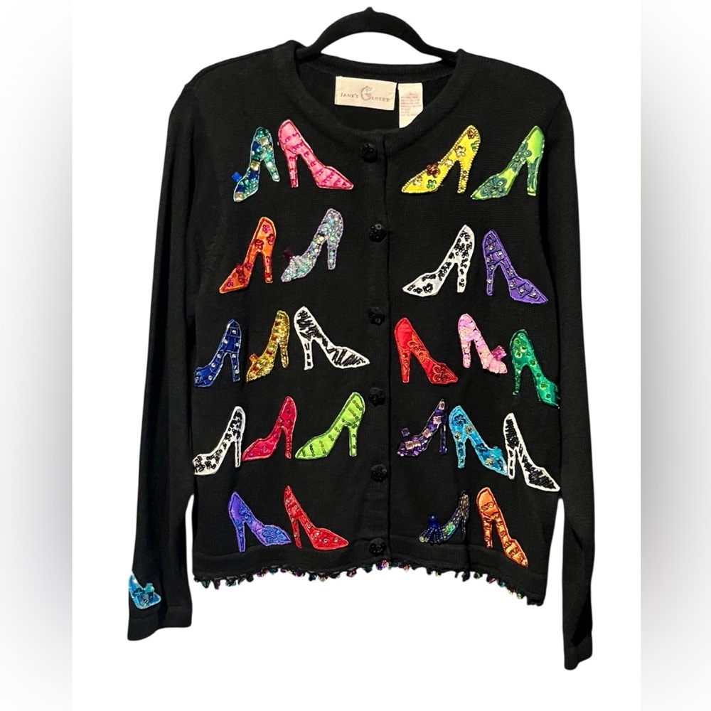 NWT Vintage Jane’s Closet Sweater/Cardigan with High Heel Shoe Embellishments